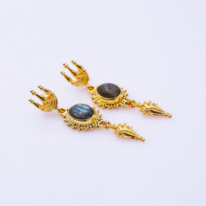 Pendientes de gancho de oro de 22K con piedra de labrodita ovalada de diseño Vintage, joyería hecha a mano turca al por mayor de Plata de Ley 925 - Product Image 4