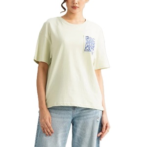 Camiseta informal de algodón 100% de alta calidad para mujer, manga corta con logotipo personalizado y estampado de bolsillo comprimido para verano - Product Image 1