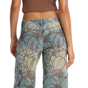 Women's Summer Solid Breathable Loose Fit Denim Jeans Mid Waist Distressed Cutout Detail Casual <b>Vintage</b> <b>Y2K</b> Fashion Pants 100% - Product Image 4
