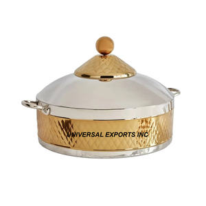 Olla caliente de Metal con acabado dorado y plateado, artículos de cocina de doble pared, cazuela de forma redonda, venta al por mayor, calentador de alimentos de Metal - Product Image 1