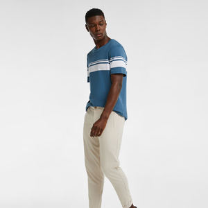 Camiseta de punto de algodón 100% de alta calidad con cuello redondo para hombre, estilo moderno, venta al por mayor, fresca para verano, OEM, hombro caído - Product Image 4