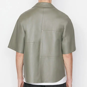 Camisa informal con logotipo personalizado, camisa de piel sintética OEM, nueva moda moderna, manga corta, hombros caídos, bolsillos de gran tamaño, camisa con cremallera - Product Image 3