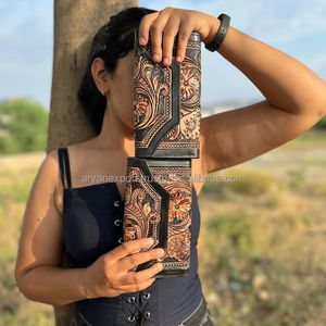 Cartera de cuero con herramientas negras occidentales para mujer, cartera de mano de cuero genuino de alta calidad, cartera grande de cuero de vaca, regalos para vaquera - Product Image 3