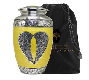 โกศบรรจุอัฐิสำหรับผู้ใหญ่ สีเหลือง สไตล์อเมริกัน/ยุโรป พร้อมปีกหัวใจสีเงิน ขนาด 10 นิ้ว เป็นมิตรกับสิ่งแวดล้อมและทนทาน - Product Image 3