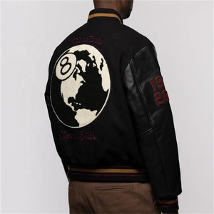 Blouson aviateur universitaire vintage personnalisé OEM pour hommes femmes hiver laine multi-badges chenille broderie cuir manches High Street - Product Image 2