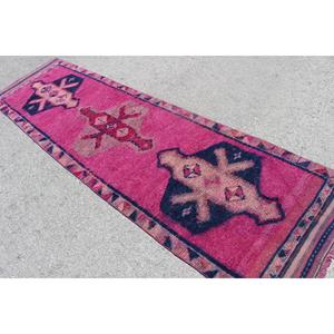 3x10.6 ft Turkish Vintage Rug, <b>Runner</b> Rug, <b>Red</b> Herki Camouflage Rug - Product Image 4