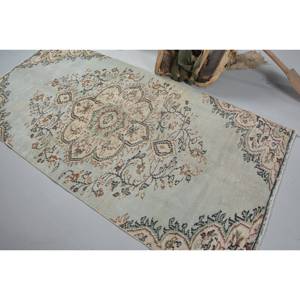 "Tapis Vintage en Laine Turque 3.7X7.5 pieds Grande Surface Bleu Beige Patchwork Jacquard Latex Support Rectangle Couloir Motif" - Product Image 4