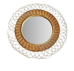 Exquisitos espejos de pared borde decorativo marrón tejido a mano ratán bohemio decoración de pared de salón espejo de pared decorativo - Product Image 1