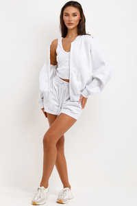 Best Quality <b>Grey</b> Marl 2 Piece <b>Women</b> Bomber Jacket And Shorts <b>Tracksuit</b> Set <b>Women</b> Hoodie & Short <b>Tracksuit</b> Set <b>Women</b> 2 Piece Set - Product Image 6