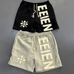 Short à sueur Streetwear pour hommes personnalisé soleil délavé coton éponge français Applique Patch broderie détresse Vintage lavage à l'acide court - Product Image 2