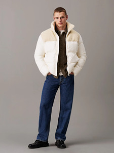 Alta demanda poliéster marfil Sherpa burbuja chaqueta acolchada Material mezcla puños elásticos y dobladillo cintura bolsillos cálido invierno prendas de vestir exteriores - Product Image 6