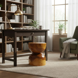 Tabouret en bois massif de monkey pod suar, fait à la main, style contemporain, grain naturel, beauté, structure solide, pour la décoration du salon et de la chambre à coucher - Product Image 3