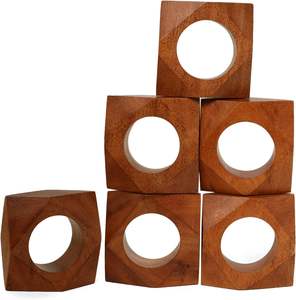 Elegante juego de 6 servilleteros de madera, servilleteros de madera almacenados para Decoración de mesa de cena y fiesta de boda - Product Image 4