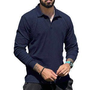 Moda Casual Polo Camisa de manga larga acanalada Hombres Venta al por mayor Camiseta para hombres - Product Image 2