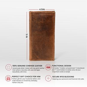 Portefeuille long en cuir de vachette pleine fleur pour homme, blocage RFID, porte-cartes fin - Product Image 5