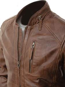 Chaqueta de cuero negra de manga larga para hombre, con cuello alto, producto de invierno, servicio OEM 2026 - Product Image 3