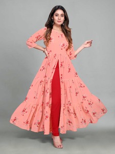 Robe Anarkali style tendance pour les fêtes, 4 couleurs, en georgette avec broderie et travail de codage, avec dupatta par Royal Export - Product Image 5
