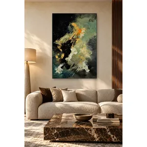 Impression sur toile abstraite « Fida Mustard and Green Splashes on Dark Sky » - Product Image 5