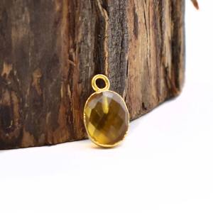 Faceted Oval <b>Citrine</b> Gemstone Charm Gold Electroplated Single Bail <b>Pendant</b> (8x10mm) Jewelry - Product Image 1