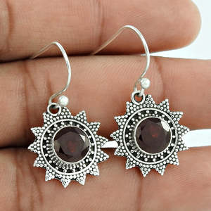925 Solid Sterling <b>Silver</b> Hook <b>Earrings</b> Handmade Bezel Set Garnet Gemstone Bohemian Jewelry For <b>Wedding</b>-Party-Gift & Festivals - Product Image 2