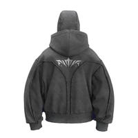 Sudadera con capucha y cremallera completa para hombre, talla grande, estilo Y2K, informal, de algodón tejido, estampada, larga, bordada, con máscara facial tipo pasamontañas