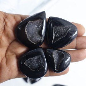 Agate Druzy noire naturelle Cabochon tranche de pierres précieuses en vrac 3-8mm de hauteur - Product Image 5