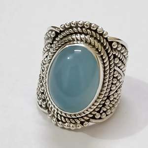 Navya <b>Craft</b> Handmade 925 Sterling Silver March Birthstone <b>Ring</b> Boho Style Chalcedony Silver Jewelry Custom US Size <b>Ring</b> - Product Image 4