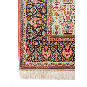Tapis en soie noués à la main Gulmarg, motif floral rose et vert menthe, rectangulaire 9x12, épaisseur de la pile 3-4 mm, pour la décoration de la maison et du salon - Product Image 4