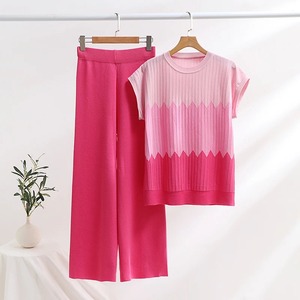Conjuntos de pantalones de punto de verano con degradado informal para mujer, pijama de 2 piezas, Conjunto de camiseta sin mangas de punto, conjunto de dos piezas para mujer 2025 - Product Image 3