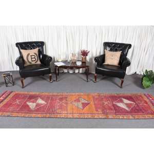 Vintage 28x104ft Kilim tapis rose Orange 3D plat tissage Technique Patchwork laine Latex support-pour couloir Rectangle espace-de - Product Image 2