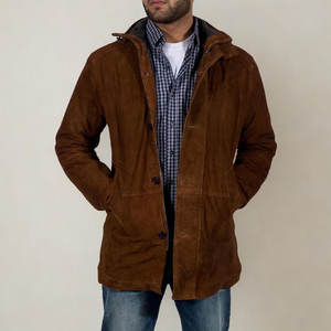 Gabardina de Hombre de Primera Calidad, Cuero de Gamuza Ecológico, Ligera, con Textura Pulida y Ajuste Cómodo - Product Image 1