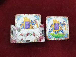 Juego de posavasos de diseño de elefante de madera de Rajasthani hecho a mano con soporte Floral, accesorios decorativos de mesa india, decoración del hogar - Product Image 3