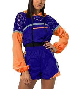 Ensemble coupe-vent de meilleure qualité avec design en purée Ensemble short coupe-vent pour femme Color Block 100% Ensemble coupe-vent en polyester - Product Image 1