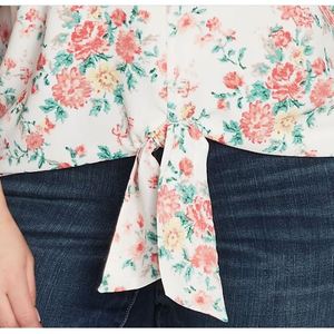 Top da donna alla moda taglie forti con stampa floreale e laccetti frontali, marrone - Product Image 3