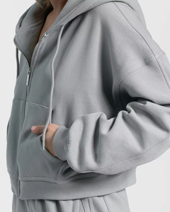 Personalizado de algodón pesado liso de manga larga sudadera de diseño de alta calidad bordado pulóver polar mujeres Sassy Zip Hoodies - Product Image 3