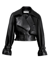 Blazer de Mujer a la Moda, de Piel de Oveja Negra, con Algodón, Tejido Crochet, Patrón Dobby 3D, Secado Rápido, Invierno, Calidad Premium, Personalizable