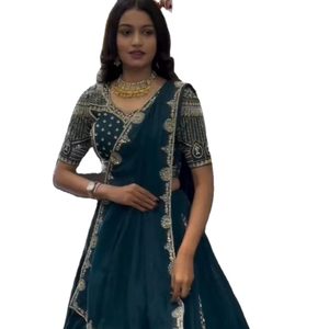 Tela de seda Chinon pura de alta calidad con el mejor color, multicolor y con diseño de secuencia, hecha a mano, para usar en bodas y fiestas. - Product Image 1