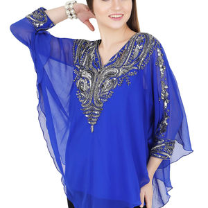 Precio a granel oferta nuevo trabajo hecho a mano de lujo bordado con cuentas Georgette multicolor Dubai corto Kaftan marroquí fiesta desgaste señoras Maxi - Product Image 1