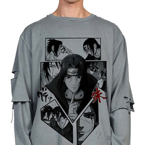T-shirt personnalisé pour homme, écologique, style streetwear, en toile délavée à l'acide, impression numérique, manches longues, double couche, coupe oversize - Product Image 6