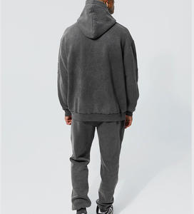 Survêtement unisexe lavé à l'acide coupe régulière 2 pièces ensemble de joggers à capuche solide décontracté vêtements de salon mode avant Street Style Looks - Product Image 2