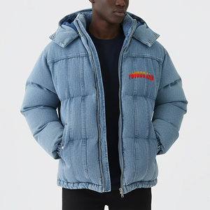 Haute qualité grande taille Streetwear chaud léger Denim doudoune vêtements d'hiver chaud coupe-vent fermeture éclair à capuche bulle veste - Product Image 4
