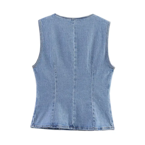 New Fashion Casual Sleeveless Round Neck <b>Denim</b> <b>Vest</b> Short Slim - Product Image 2