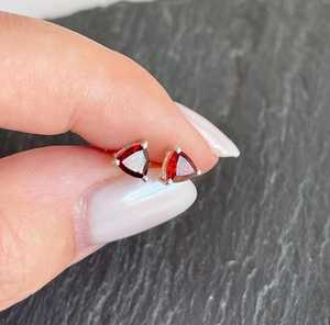 Trillion Cut Deep <b>Red</b> Garnet Triangle Post Stud <b>Earrings</b> 925 Sterling Silver January Birthstone Special Keepsake Jewelry Gift - Product Image 6