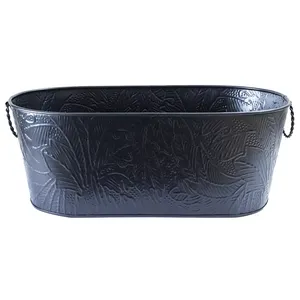 Baignoire à vin en métal enduit noir Design fait main avec poignées Parfait pour les accessoires de bar élégants et le stockage du vin - Product Image 4