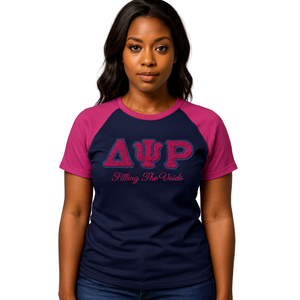 100 algodón azul marino Delta Psi Rho Sorority Camiseta de manga raglán llenando los vacíos ropa de vida griega cómoda camiseta informal - Product Image 1