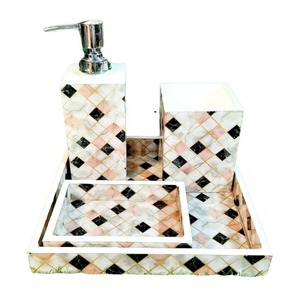 Juego de baño de diseño único negro de lujo con acabado brillante de resina para encimera de tocador de baño doméstico y uso decorativo de La India - Product Image 3