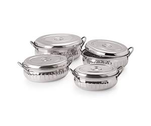 Ensemble de casseroles classiques en acier inoxydable, écologiques, isolées, 4 pièces, avec couvercle et poignées latérales, et bol de service pour fondue - Product Image 3