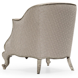 Fauteuil d'appoint à dossier haut de style français antique avec finition argentée de qualité supérieure et tissu texturé - Product Image 2