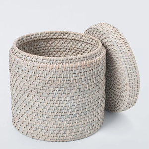 Boîte de rangement ronde en rotin avec couvercle, boîte de rangement artisanale, écologique, naturelle, décoration intérieure et extérieure, vente en gros du Vietnam - Product Image 1