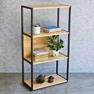 Étagère à 4 niveaux moderne 60x30x110cm en bois d'hévéa avec structure en fer KS68227 pour salon, bureau et chambre d'enfant - Product Image 2